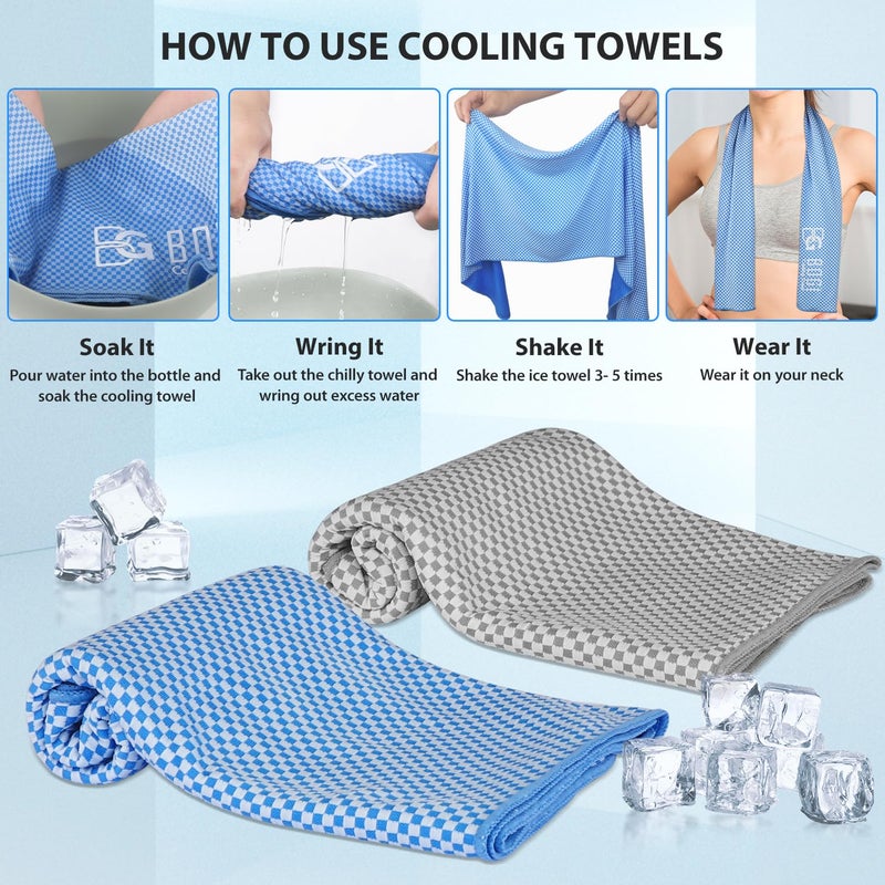 BOGI 2 Pack Cooling Towel, Cooling Towels for Neck and Face-40"x12"- Ice Towel for Instant Cooling, Soft Breathable Chilly Towel, Stay Cool for Yoga, Sport, Gym, Camping & More Activities(Blue+Pink) - Image 5